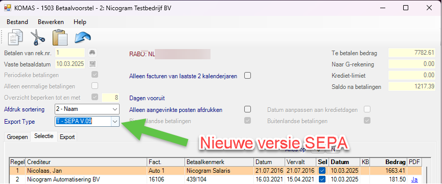 Nieuwe versie SEPA betaalbestand
