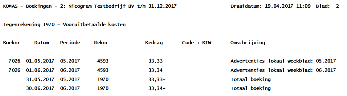 Boekingsverslag dagboek Crediteuren
