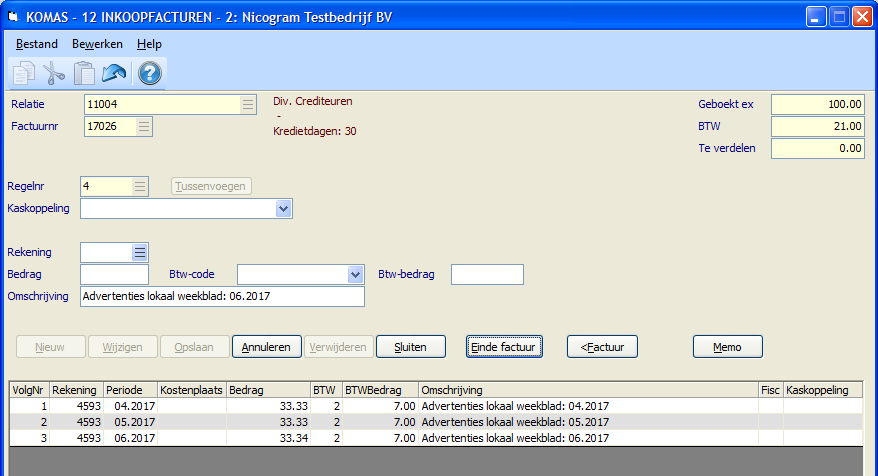 Regels worden automatisch verdeeld over periodes